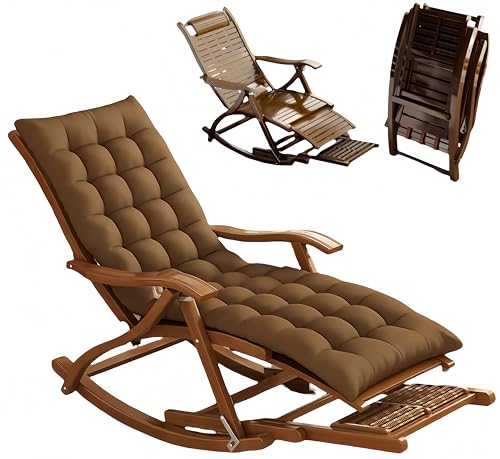 TUIYIDUO ロッキングチェア リラックスチェア 竹製 耐荷重200kg 5段階調整 マッサージ底板付き 折りたたみ式 揺れる椅子 ガーデンチェア 持ち運び簡単 首のサポート クッション付き 通気性 柔らかく 座り心地良い 屋内 屋外 兼用(ブラウン,