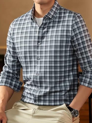 Image of Lymio Men Shirt | Checkered Button Down Shirt for Men | Slim Fit Casual & Semi-Formal Shirts for Man | Textured Long Sleeve | Office & Weekend Ready (Packs Also Available) (Small-Checks)