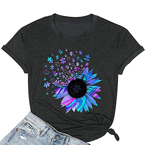 Image of Womens Dandelion T Shirts Sunflower Graphic Short Sleeve Casual Tops
