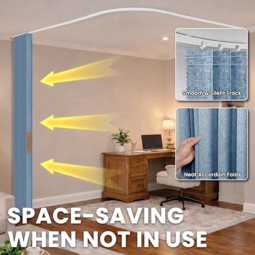 Image of Room Divider Curtain Sets with Flexible Ceiling Track, Privacy Soundproof Curtain for Bedroom Office Patio Sliding Door(Blue, W180 x L108, 1 Pack)
