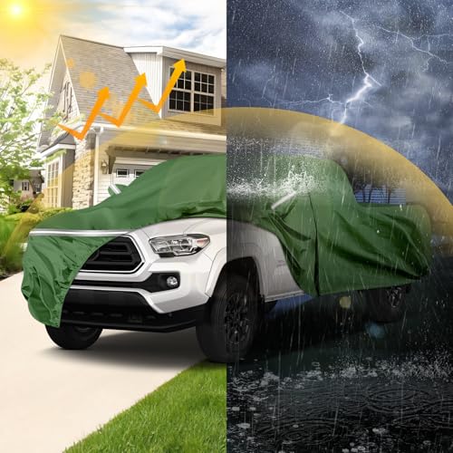 Image of BOSSTONE Car Cover Custom Fit for Toyota Tacoma Crew 6ft 2005-2024, Waterproof All Weather for Automobiles Full Exterior Cover Rain Sun Snow Protector with Door Zipper (Green)