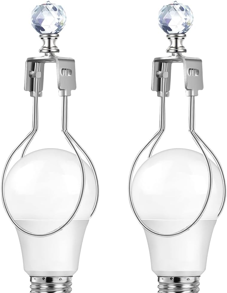 2Pcs Lamp Shade Light Bulb Clip Adapter Kit, Nickel Lampshade Holder Adapter with Crystals Top Finial, No Harp Required, Clip on Bulb, DIY Replacement Repair Table & Floor Light Metal Parts