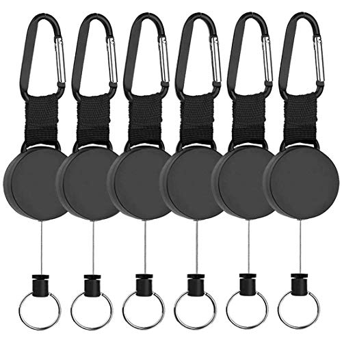 Preisvergleich Produktbild 6 Stück Schwarz Einziehbarer Schlüsselanhänger, Strapazierfähig Schlüsselband Ausziehbar 23.6 Inch Stahldrahtseil, Retractable, Kartenhalter Ausweis Ausweishalter