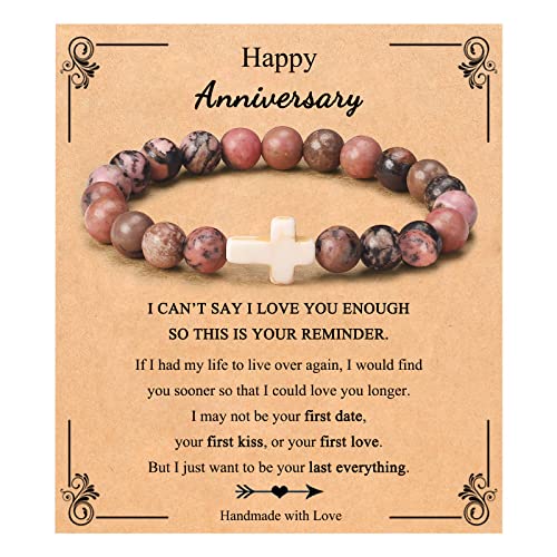 JoycuFF Happy Anniversary Bracelet Gift for Friends Female Sister Girlfriend Wife Wedding One Year 10th Anniversary Womens Bracelet Elastic Cross Bracelets Catholic Religious Easter Gifts