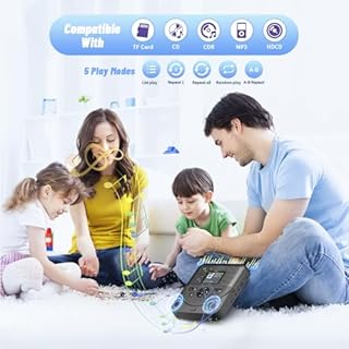 Lettore CD portatile, FELEMAN Lettore CD Bluetooth con altoparlanti/cuffie/display, ricaricabile, lettore CD per auto con trasmettitore FM, con lettore di schede TF e cavo AUX da 3,5 mm, Nero