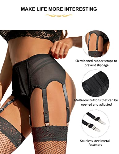 Comeondear Wide Plus Size Garter Belt - Women Black Mesh Lace 6 Strap Garter Belts Vintage For Thigh High Stockings #TOP3