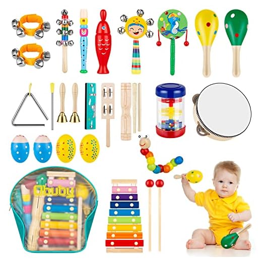 Obuby Kids Musical Instruments Sets 17 Types 23 pcs Percussion Instruments for Toddler Preschool Educational Wooden Toys with Storage Bag for Kids Baby Babies Children Boys and Girls