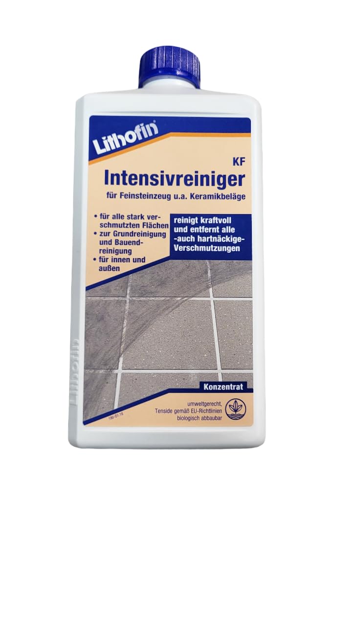 zbs24 Lithofin KF Intensivreiniger, Grundreiniger und regelmäßiger Unterhaltsreiniger, stark beanspruchter Flächen aus keramischen Fliesen und Feinsteinzeug, inkl. Latex Handschuhe Gr. 8 (3 Liter)