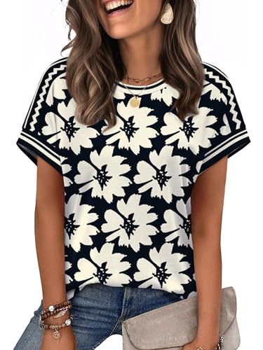 Image of WIHOLL Womens Tops Short Sleeve Shirts Summer Outfits 2026 Spring Dressy Casual Clothes Clothing