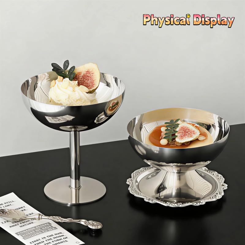 Lot de 4 Coupes à Glace en Acier Inoxydable, Bol à Dessert Isotherme Double Paroi, Verrines à Dessert Réutilisables pour Glaces, Salade de Fruits (Argent mat, grand format-160 ml)