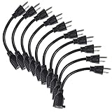 Etekcity Power Extension Cord Short Cable, Outlet Saver, 3 Prong, 16AWG 13A, ETL Listed (10 Pack, 8 Inch, Black)