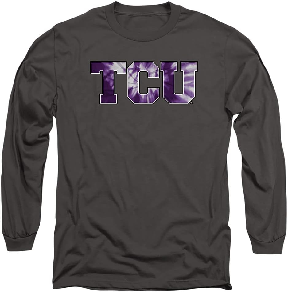 Texas Christian University TCU Official Tie-Dye Unisex Adult Long-Sleeve T Shirt,Charcoal, Medium