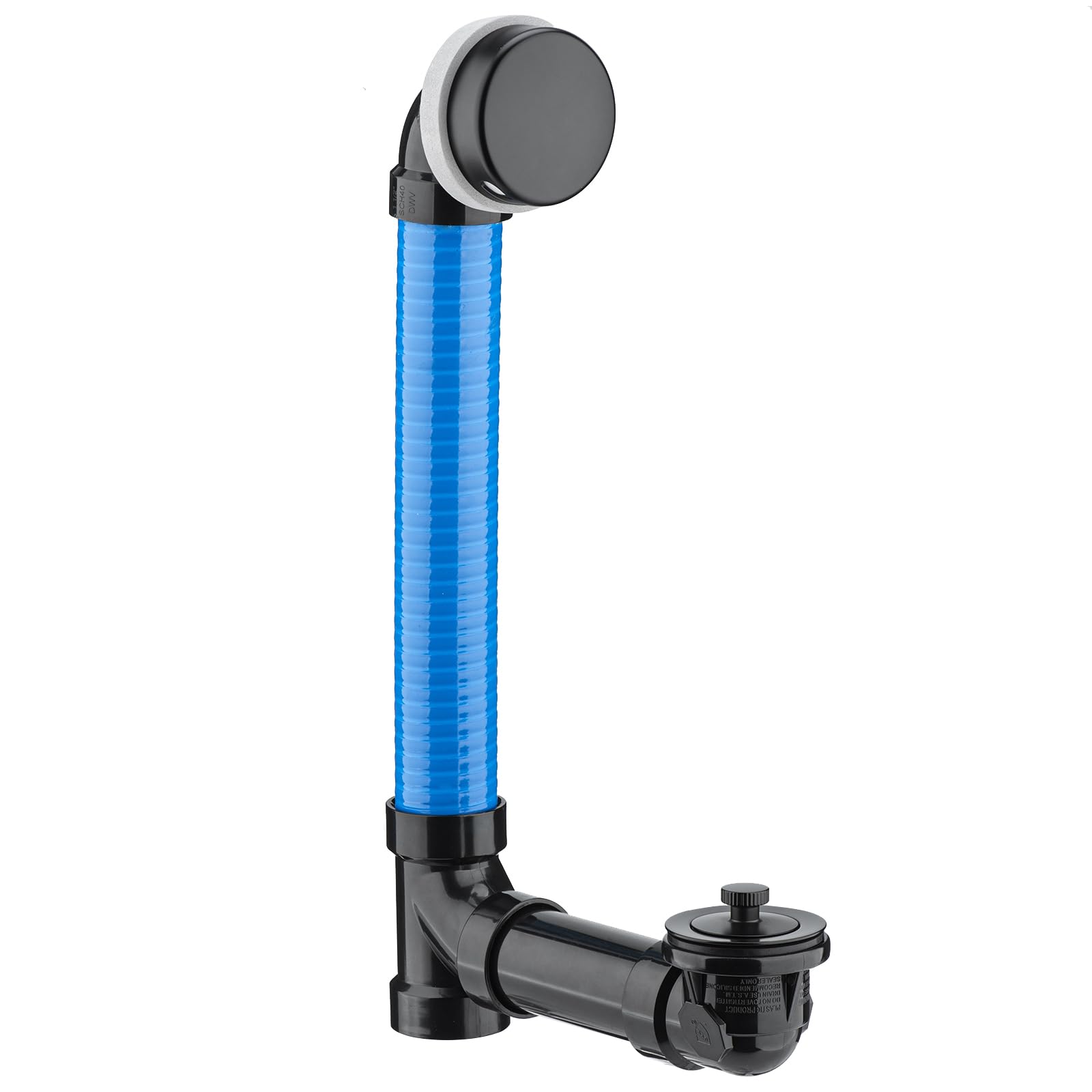 Yariwiz 1-1/2" Matte Black Bathtub Tub Drain Kit Blue Elastic Tube Bath Waste Overflow Drain Tube Assembly with Universal Lift & Turn Bathtub Drain and Overflow Faceplate Matte Black