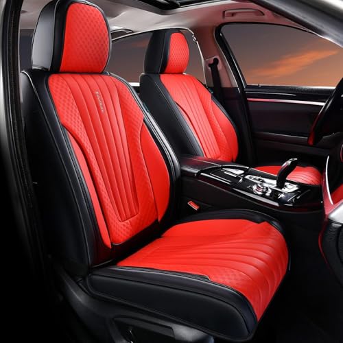 Image of FLORICH Car Seat Covers, Premium Leatherette Car Seat Covers Front Seats, Waterproof Leather Seat Protectors, Automotive Seat Protectors Universal Fit for Most Sedans Cars SUV Trucks, Black&Red