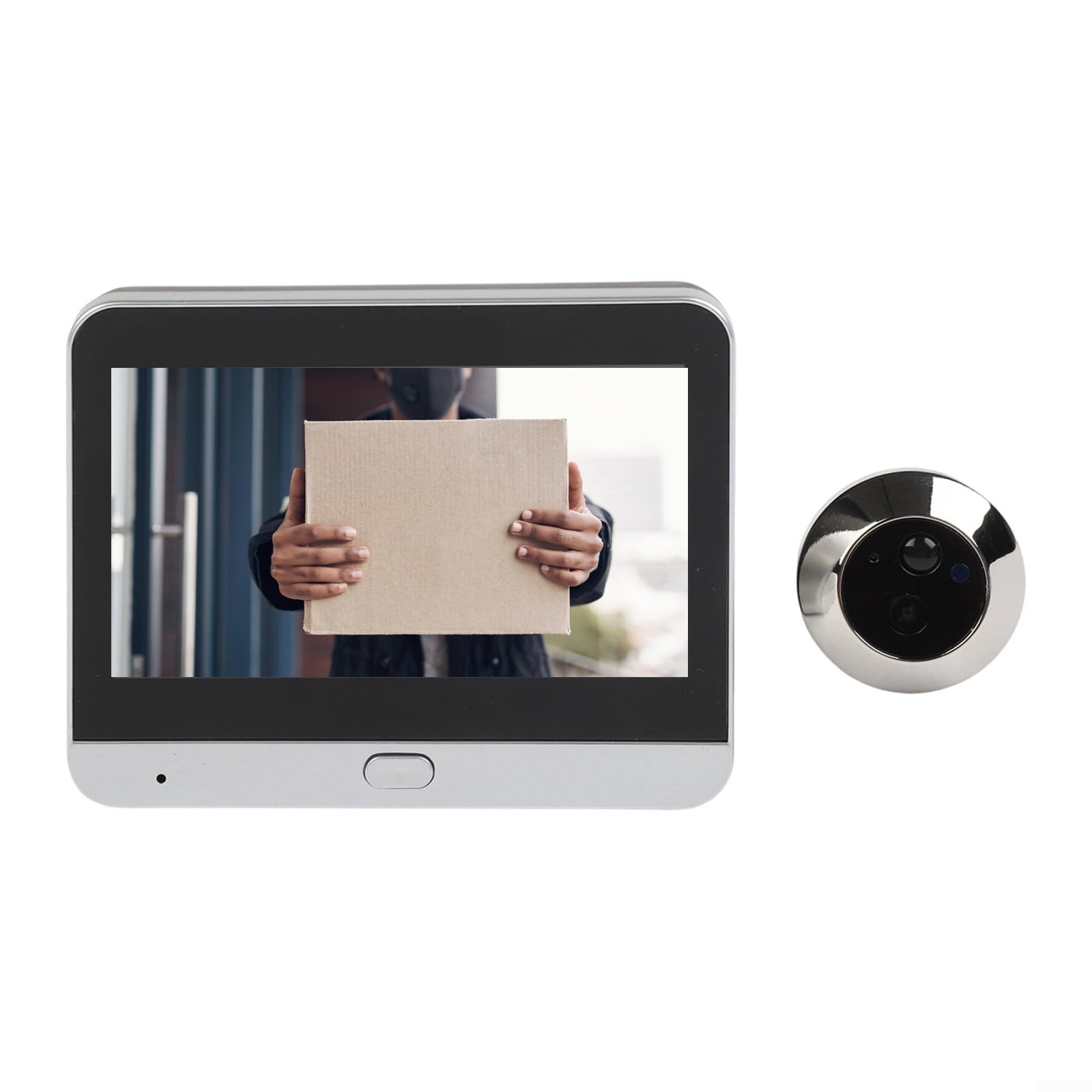 Smart Video Türklingel mit 10,9 cm Farbmonitor, 1080p kabellose Guckloch-Kamera mit Nacht- und PIR-Bewegungssensor für die Sicherheit zu Hause, Schwarz / Grau