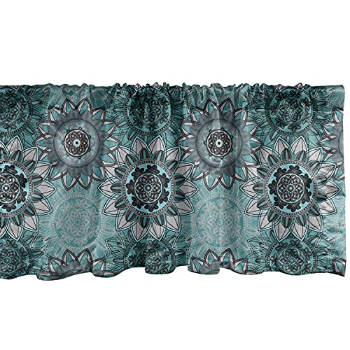 Ambesonne Mandala Window Valance, Hippie Oriental Abstract Motifs Traditional Round Spring Inspired Design, Curtain Valance For Kitchen Bedroom Decor With Rod Pocket, 54" X 12", Turquoise Black #TOP21