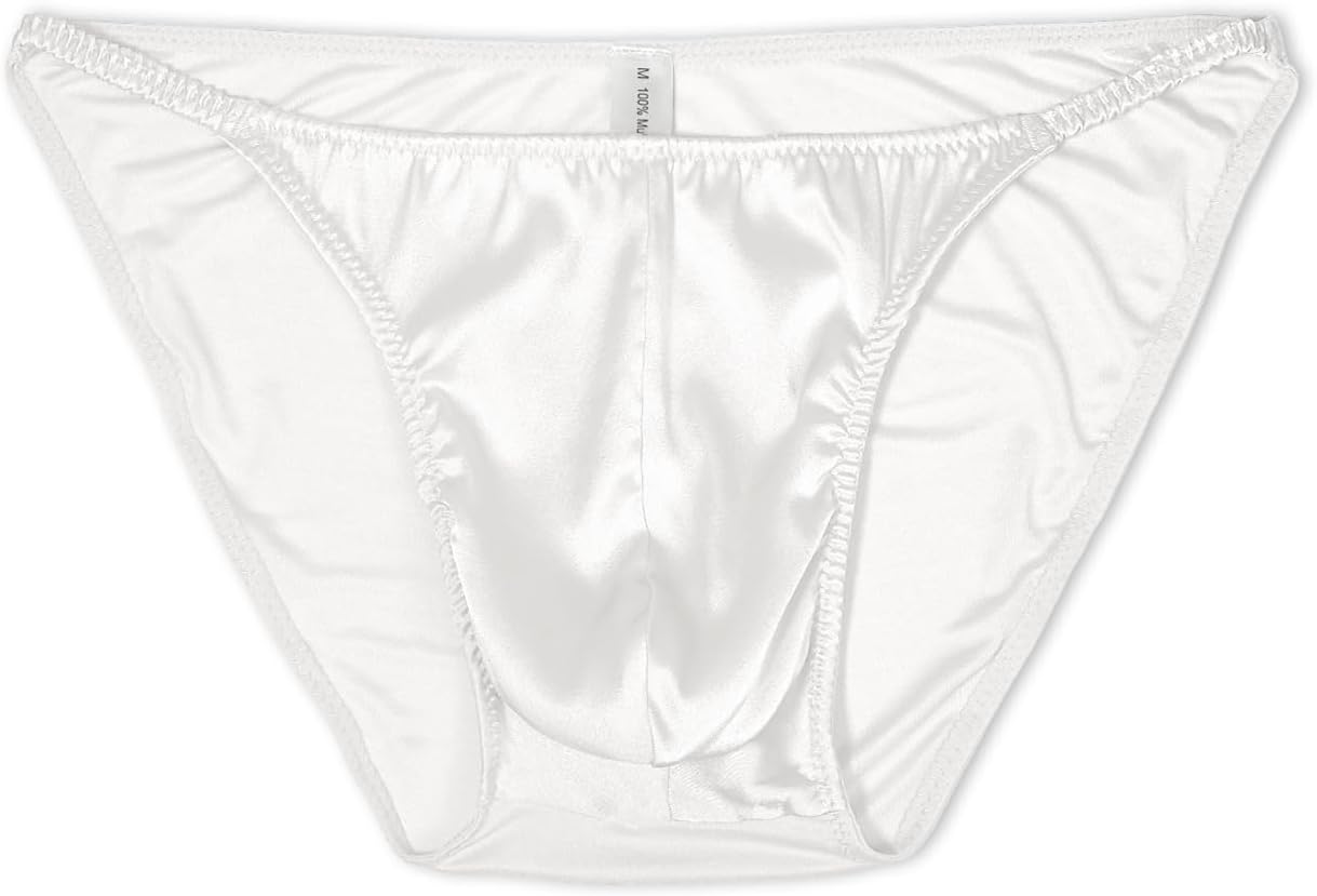 Men's 100% Mulberry Silk Underwear - Dual-Layer Pouch String Bikini