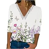 Shirt Fledermausärmel Damen Damen V-Ausschnitt Kalte Schulter Kurzarm Top Blumendruck Top T-Shirt Betontisch