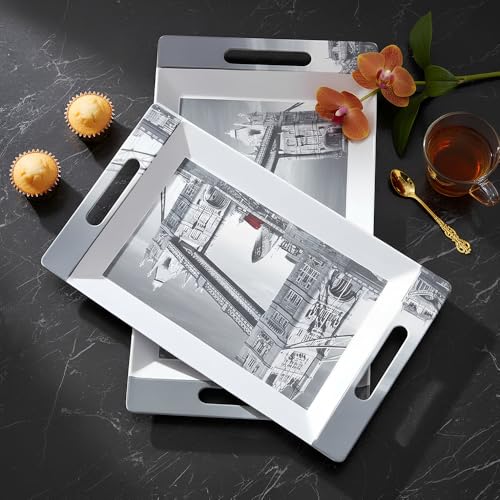 Image of U.P.C Tray Set for Serving Snacks, Multi-Use Nashta Plate & Kitchen's Tea Tray, Perfect Tray Sets for Hosting Guests at Home, Serving Tray Set of 2, Trays for Kitchen. (VIL83)