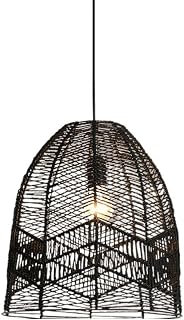 E27 Retro Pendant Light Metal Frame Hemp Rope Woven Lampshade Hanging Lighting Fixtures Adjustable Cord Chandelier for Kitchen Island Farmhouse (15.7inch) (Black 40x40cm)