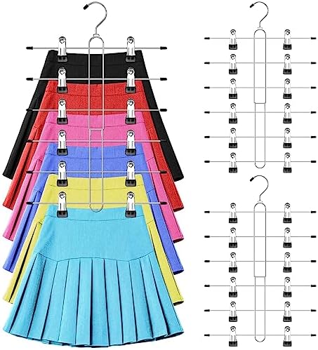 6 Tier Skirt Hangers Space Saving,2 Pack Pants Skirts Hangers wit...