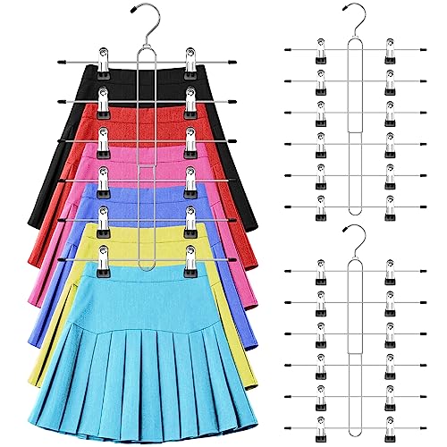 6 Tier Skirt Hangers Space Saving,2 Pack Pants Skirts Hangers wit...