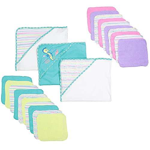 Image of Spasilk Baby 23 Piece Bath Hooded Towels and Washcloths Set for Newborn Boys and Girls