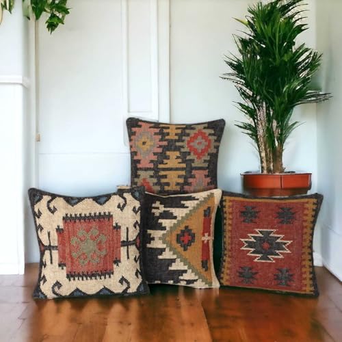 JAIPUR kilim rugs jute kilim cushion Handmade boho throw pillow for living room & Bedroom Eco-Friendly soft and stylish 18*18 inch JAIPUR kilim rugs jute kilim cushion Handmade boho throw pillow for living room & Bedroom Eco-Friendly soft and stylish 18*18 inch