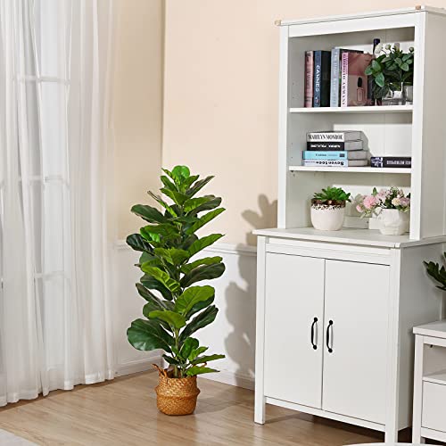 Ferrgoal Artificial Fiddle Leaf Fig Plants 49 Inch Fake Ficus Lyrata Tree with 44 Leaves in Pot and Woven Seagrass Belly Basket Perfect Faux Plant for Home Indoor Outdoor Office Modern Decor Green