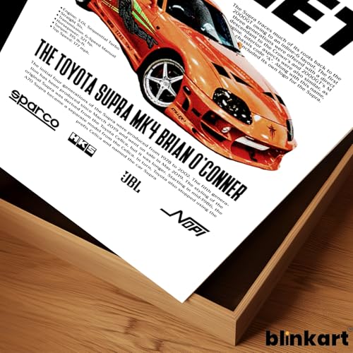 Image of BLINKART Toyota Supra MK4 (Fast & Furious)Car Posters Sticker Gift Items for Boys Room Wall Decor || Comes with Double-Sided Tape|| Decoration Bedroom Living Room Office Studio Decor | 12x18 In (A3) - CAR-297