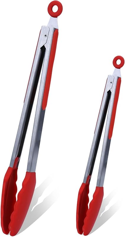 Paquete de 2 pinzas de cocina de silicona, utensilios para barbacoa de acero inoxidable resistentes al calor | Puntas de silicona de calidad alimentaria que no rayan, tamaño doble de 11 y 14,2 pulgadas, aptas para lavavajillas para freidora de aire a la parrilla