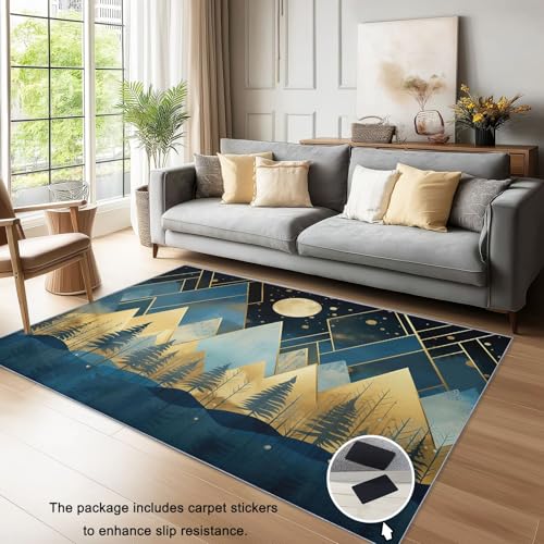 Tapis géométrique moderne bleu or tapis intérieur lavable 80x150cm - 6
