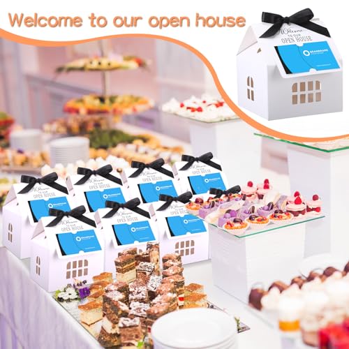 Affrolling 25 Sets Open House Supplies Real Estate Agent Gifts for Clients House Shaped Gift Boxes with Greeting Cards for Real Estate Agent Favors Marketing Supplies(White) - Image 3
