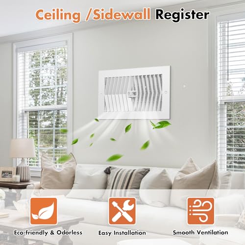 10 x 6 Inch (Duct Opening) Air Vent Cover for Wall or Ceiling, Two-Way Ventilation Register, Steel HVAC Register Cover Return Air Filter Grille for Bathroom, Home, Office - 2 Pack(Screws Included) — view 5