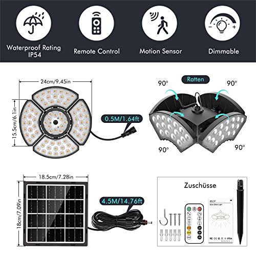 Cly Solar Shed Light Motion Sensor Light Indoor Outdoor Pendant Lights Adjustable Direction, Waterproof 3000Lm High Brightness Garage Light, Dimmable Remote For Barn Patio Chicken Coop Gazebo Garage #TOP4