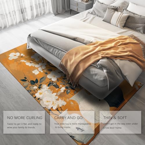Tapis de salon vase en fleurs blanches 160x200cm lavable et durable