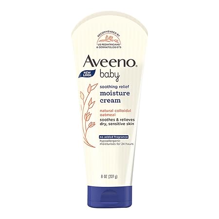 Aveeno Baby Soothing Relief Moisture Cream 227g | 24-Hour Protection for Dry, Itchy or Sensitive Skin | Natural oat extract | Fragrance-free, paraben-free, Hypoallergenic | US #1 Pediatrician recommended