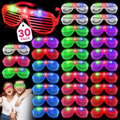 AstrivixDD 30 Pack LED Glasses 6 Colors Light Up Glasses glow in The Dark Party Supplies Party Glasses for Adults Glow Shutter Glasses for Valentines Day New Years Eve Decoration Birthday