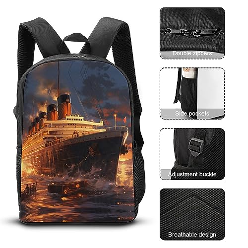 Escape from Boat The Titanic 17 Inch Backpack Travel Laptop Dayback Shoulder Back Pack for Men Women4