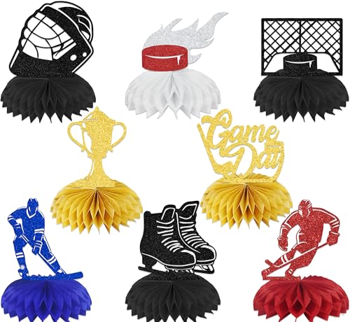 Décoration hockey sur glace stable : lot de 8 nids d'abeille pour table anniversaire sport
