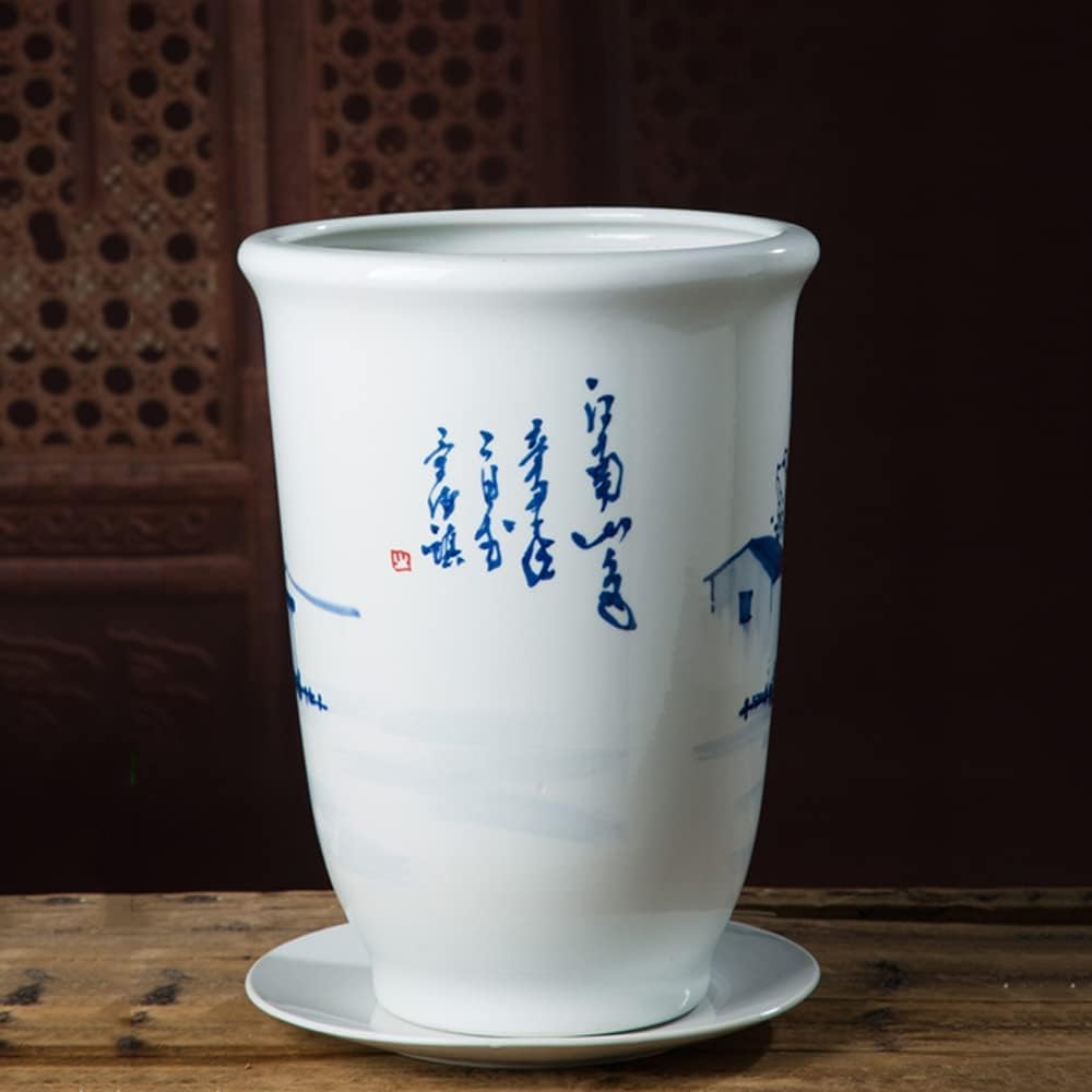 Ceramiczna doniczka w stylu Chinoiserie, niebiesko-biała, ceramiczna doniczka dekoracyjna z otworem drenażowym - A