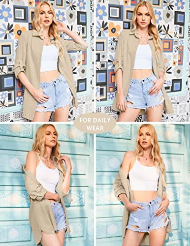 Image of HOTOUCH Women Boyfriend Shirts Button Down Long Sleeve Blouse Cuffed Sleeve Collared Shirt
