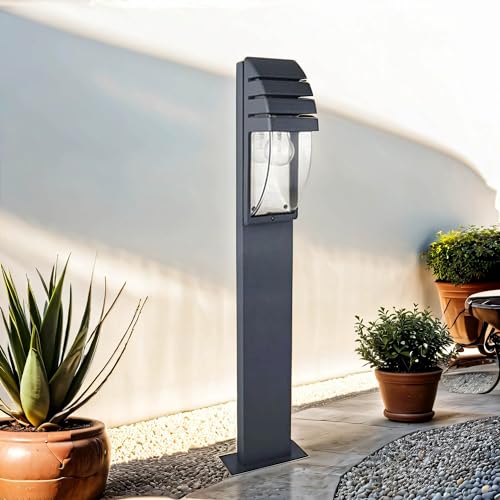 Licht-Erlebnisse Moderna lampada da sentiero in antracite/alluminio, E27 max. Lampada da giardino, 60 Watt, lampada da terra