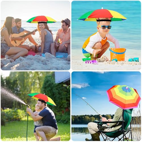 yotutun 4 Stück Regenschirm Hüte, Regenbogen Regenschirmhut Faltbarer Sonnenschirm Hut mit Elastischen Bändern Kopfschirm für Dekoration Kostüm Golf Radfahren Angeln Strand Gartenarbeit