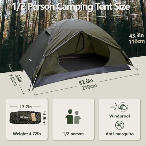 Backpacking Tent for Camping 2/3/4 Person Hiking Ultralight Tent for Waterproof Windproof Outdoor Two Doors Tents Easy Quick Setup Lightweight Tent Instant Tent (Green, 2 Person) - Thumbnail 2