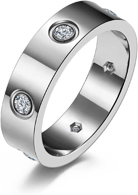 Stacking Eternity Band Silver Cubic Zirconia Stainless Steel Promise Engagement Ring for Women Men size 7-12