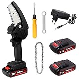 Yodeace Mini Motosierra de 4 Pulgadas Y 21 V Portátil Inalámbrico Eléctrico Tijeras de Podar Sierra de Cadena Con 2 Baterías para Rama de árbol Corte de Madera Enchufe Europeo Negro
