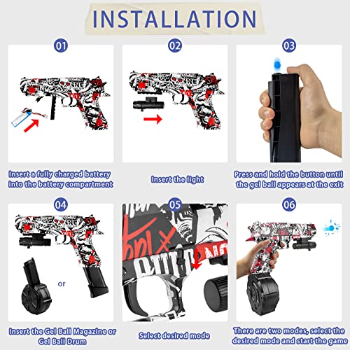 Gel Splatter Cool Ball Blaster Pistol Jm-X2 With Drum And Sight, Manual And Automatic Burst Dual Mode With Linked Effects, With 40000 Gel Balls And Goggles For Shooting Team Game, Ages 12+ #TOP4