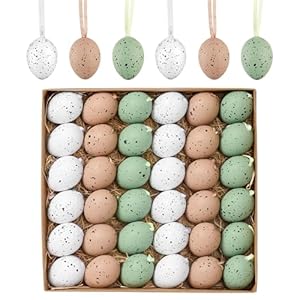 Valery Madelyn 36Pcs Easter Eggs Ornaments for Small Tree Decorations 157 Nature Beige Green Plastic Easter Eggs Bulk Shatterproof Decorative Hanging Egg for Easter Decorations Spring Party Decor