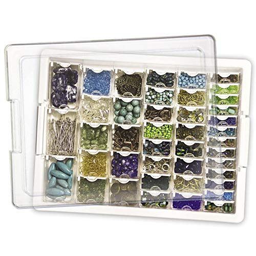 Borelth Elizabeth Ward Bead Storage Solutions 45 Piece Stackable Plastic Organizer Tray With 42 Compartments In Assorted Sizes, Labels, And Lid (2 Pack) #TOP2